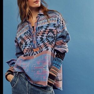 Free People Arizona Sky Pullover Indigo Blue Coral Women's Small